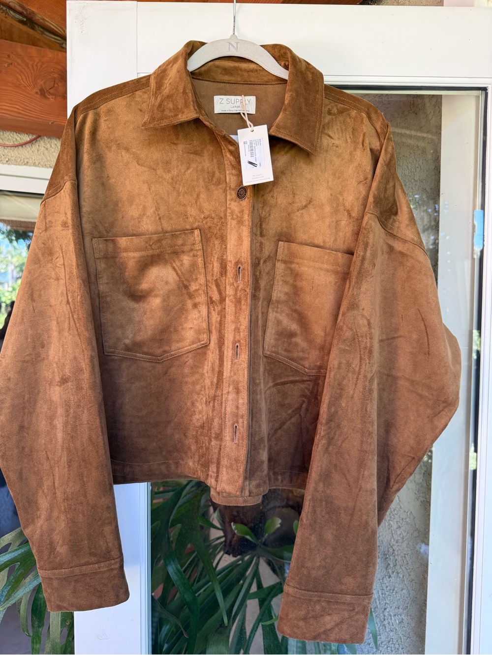Z Supply medium brown, Suede-Look Button Front Jacket, size large